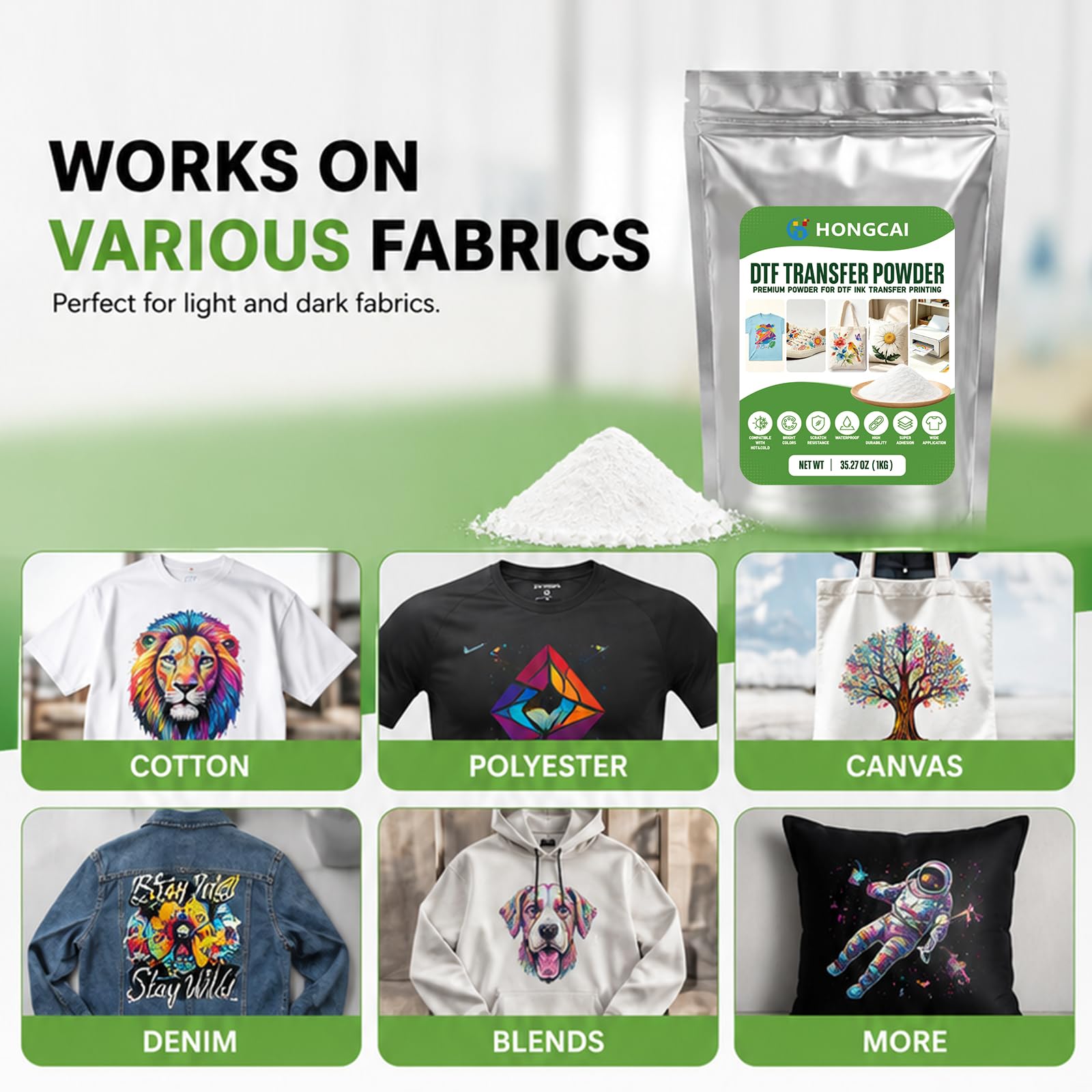 DTF Powder White – 1000g / 35. - Commercial Fabric Printing 评论和价格